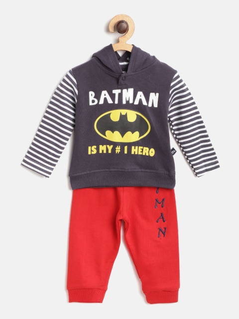 

Moms Love Boys Navy Blue & Red Batman Print Hooded Sweatshirt with Joggers