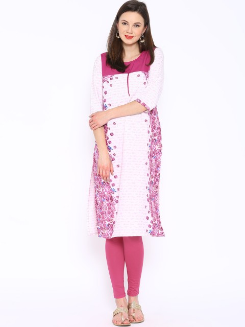 

Aurelia Off-White & Pink Printed Kurta