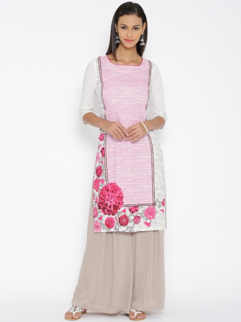 

Aurelia Off-White & Pink Printed Kurta