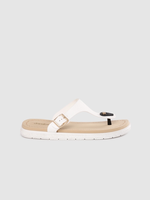 

DressBerry Women White Solid Open Toe Flats with Buckle Detail