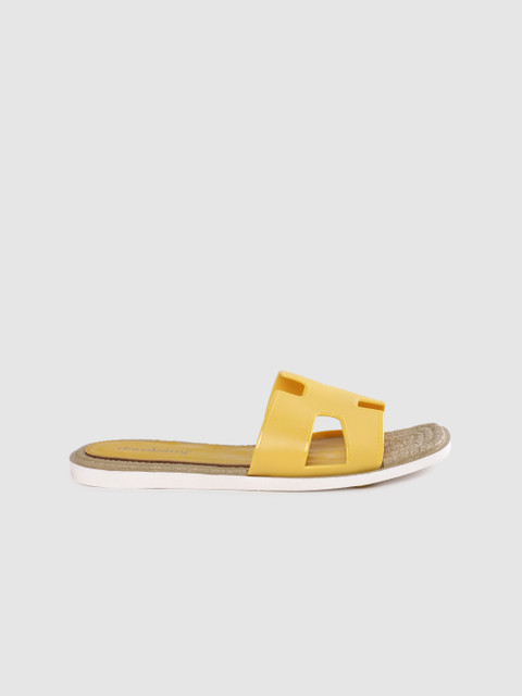 

DressBerry Women Mustard Yellow Solid Open Toe Flats with Cut Out Detail