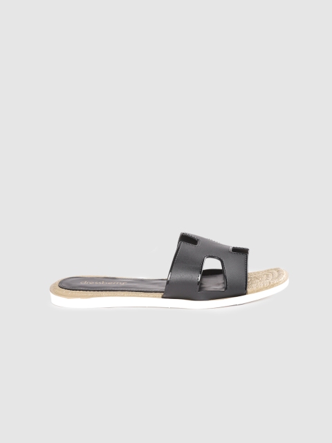 

DressBerry Women Black Solid Open Toe Flats with Cut Out Detail