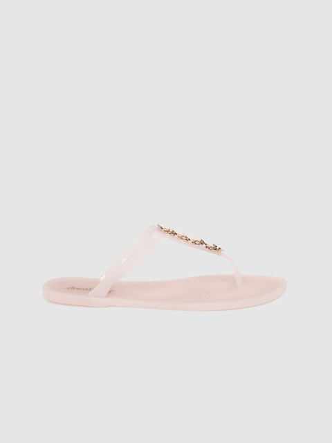 

DressBerry Women Pink & Nude-Coloured Embellished T-Strap Flats