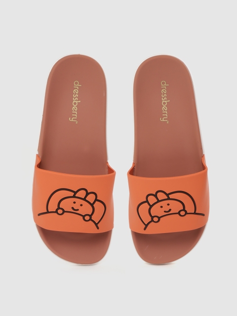 

DressBerry Women Orange & Brown Printed Sliders