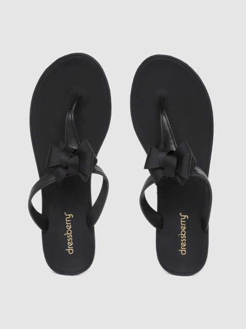 

DressBerry Women Black Bow Detail T-Strap Flats