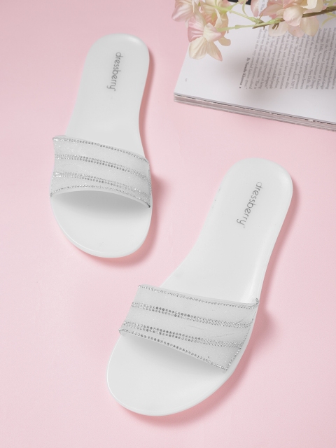 

DressBerry Women Off-White Embellished Flip-Flops