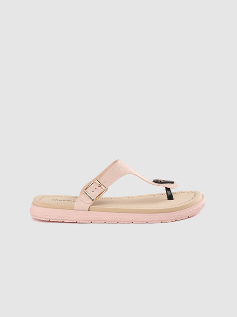 

DressBerry Women Peach-Coloured Textured Flip-Flops with Buckle Detail