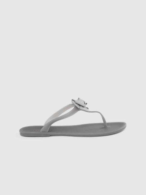 

DressBerry Women Grey Solid T-Strap Flats with Bow Detail