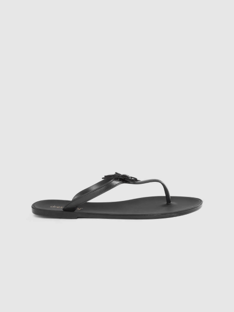 

DressBerry Women Black Butterfly Applique T-Strap Flats