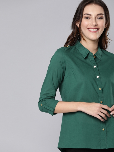 

HERE&NOW Women Green Regular Fit Solid Casual Shirt