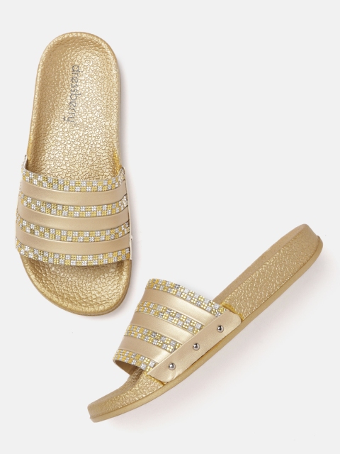 

DressBerry Women Gold-Toned Embellished Open Toe Flats