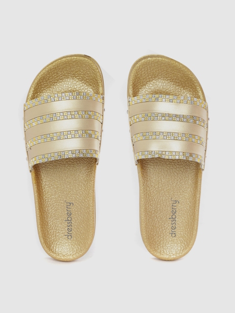 

DressBerry Women Gold-Toned Embellished Sliders