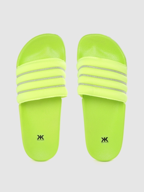 

Kook N Keech Women Fluorescent Green & Silver-Toned Glitter Striped Sliders