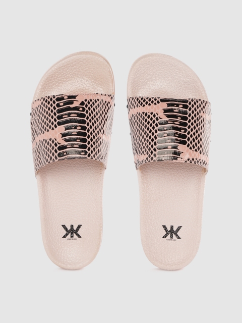 

Kook N Keech Women Peach-Coloured & Black Snakeskin Print Sliders