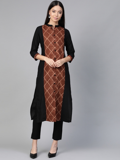 

Indo Era Women Black & Brown Printed Straight Kurta