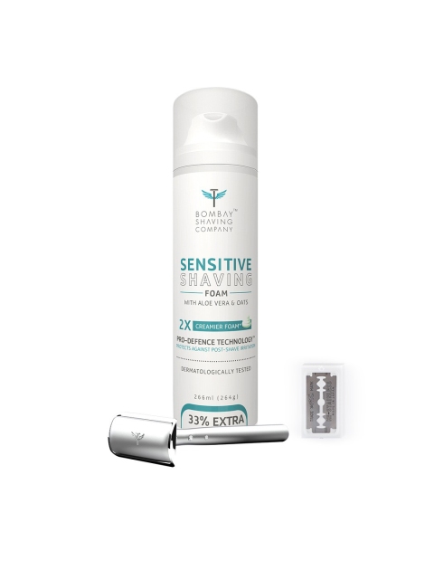 

Bombay Shaving Company Precision Razor Razor For Men & Sensitive Shaving Foam Combo 266 ml, White