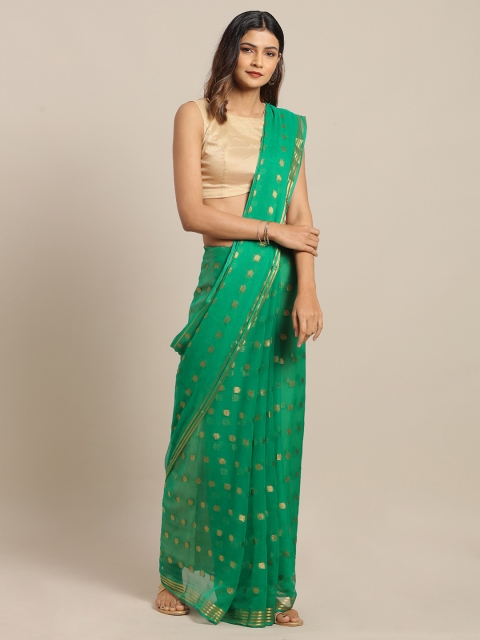 

MOKSHA DESIGNS Green & Golden Pure Chiffon Woven Design Saree