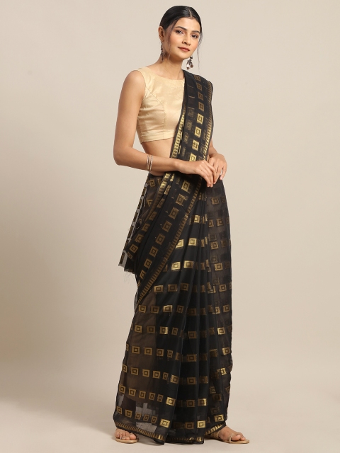 

MOKSHA DESIGNS Black & Golden Pure Chiffon Woven Design Saree