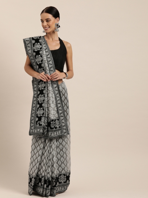 

Mitera Grey & Black Polyester Woven Design Saree