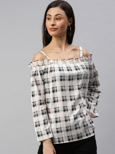 

HERE&NOW Women Off-White & Black Checked Top