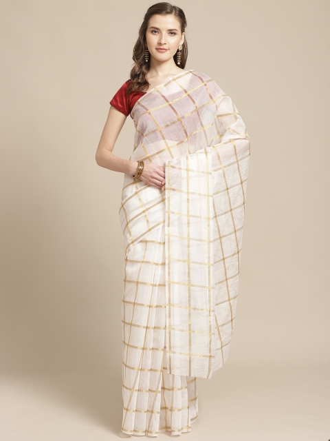 

SHAVYA Off-White & Golden Pure Silk Zari Checked Kasavu Saree