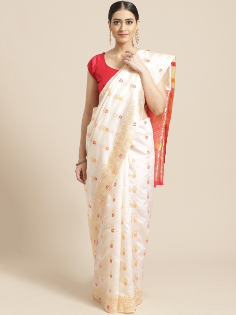 

SHAVYA White & Golden Pure Silk Zari Woven Design Onam Kasavu Saree