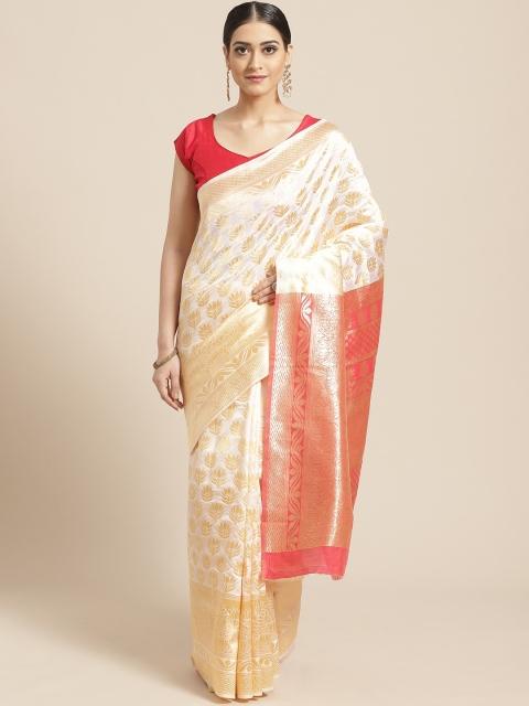 

SHAVYA White & Golden Pure Silk Zari Woven Design Kasavu Saree