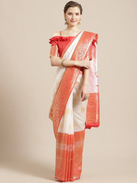 

SHAVYA Off-White & Red Pure Silk Zari Woven Design Kasavu Saree