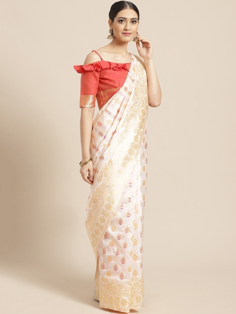 

SHAVYA Off-White & Golden Pure Silk Zari Woven Design Kasavu Saree