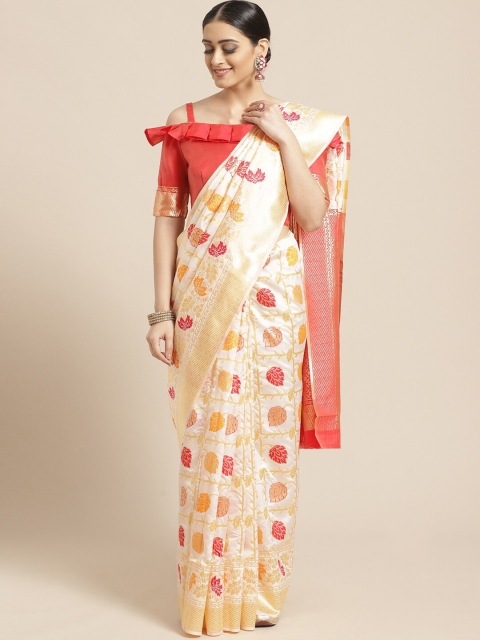 

SHAVYA Off-White & Golden Pure Silk Zari Woven Design Kasavu Saree