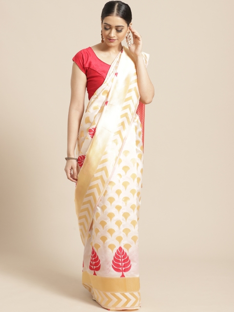 

SHAVYA White & Golden Pure Silk Zari Woven Design Kasavu Saree