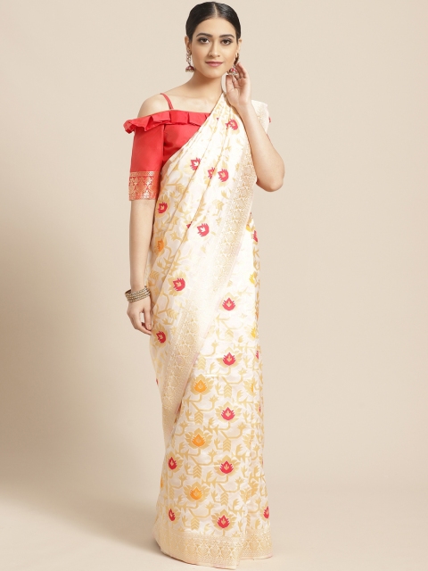

SHAVYA Off-White & Golden Pure Silk Woven Design Kasavu Saree