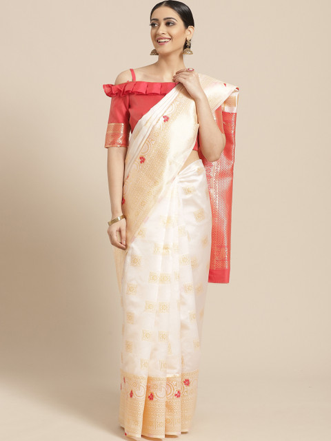 

SHAVYA Off-White & Golden Pure Silk Woven Design Kasavu Saree