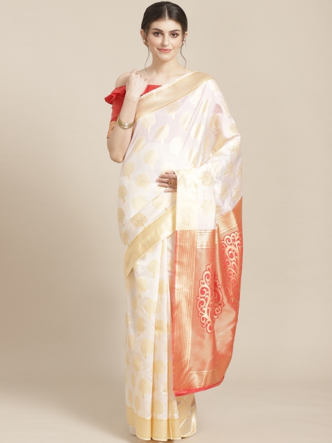 

SHAVYA Off-White & Golden Pure Silk Woven Design Kasavu Saree