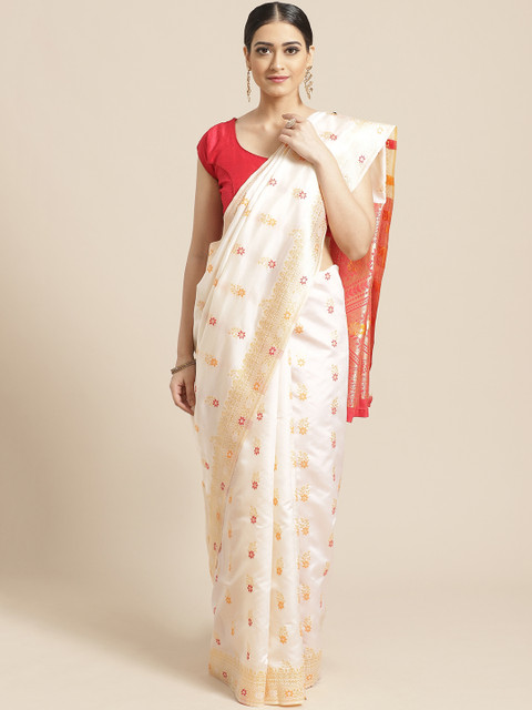 

SHAVYA White & Red Pure Silk Zari Woven Design Kasavu Saree