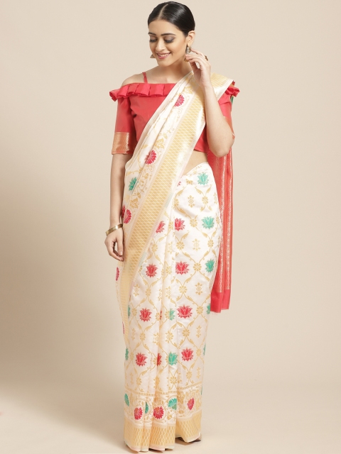 

SHAVYA Off-White & Golden Pure Silk Woven Design Kasavu Saree