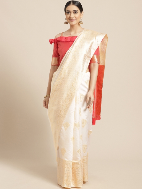 

SHAVYA Off-White & Golden Pure Silk Woven Design Kasavu Saree