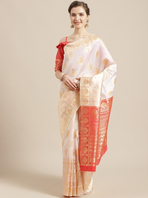 

SHAVYA White & Golden Pure Silk Zari Woven Design Kasavu Saree