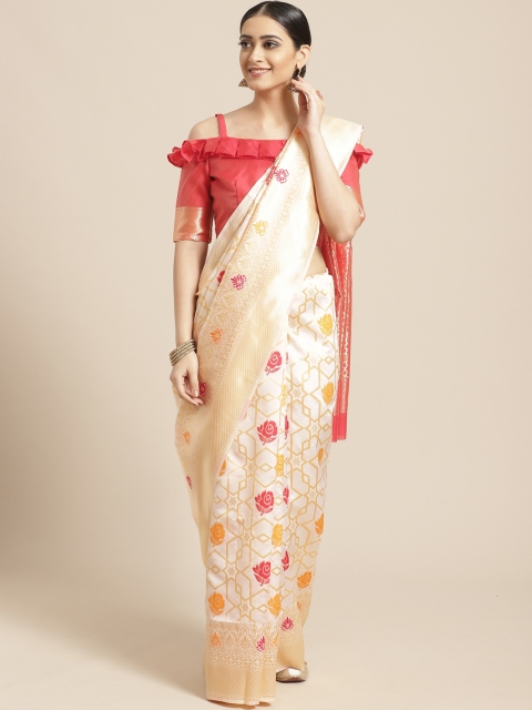 

SHAVYA Off-White & Golden Pure Silk Woven Design Kasavu Saree