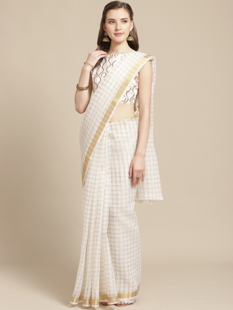 

SHAVYA Off-White & Golden Pure Silk Zari Checked Kasavu Saree