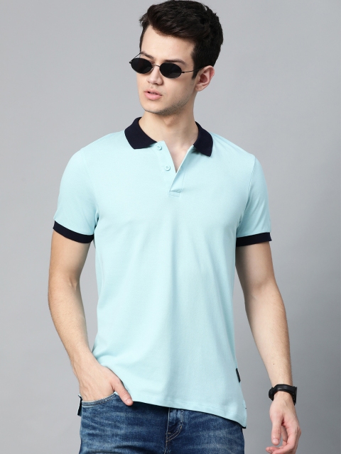Men Blue Solid Polo Collar T-shirt