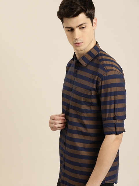

Moda Rapido Men Brown & Navy Blue Slim Fit Striped Casual Shirt