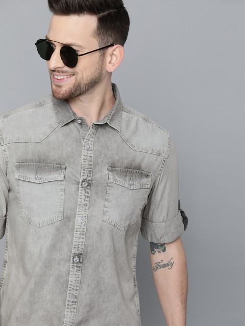 

HERE&NOW Men Grey Slim Fit Faded Casual Shirt