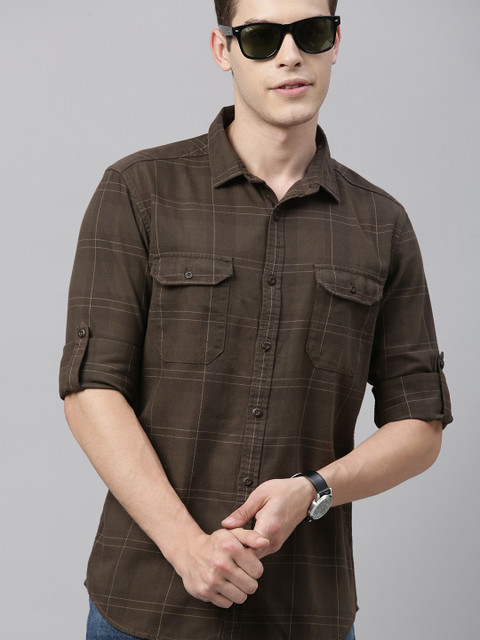 

HERE&NOW Men Brown Slim Fit Checked Casual Shirt