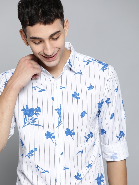 

HERE&NOW Men White & Blue Slim Fit Floral Print Casual Shirt