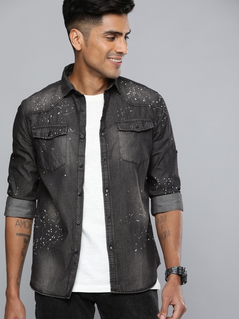 

HERE&NOW Men Black Faded Slim Fit Casual Shirt