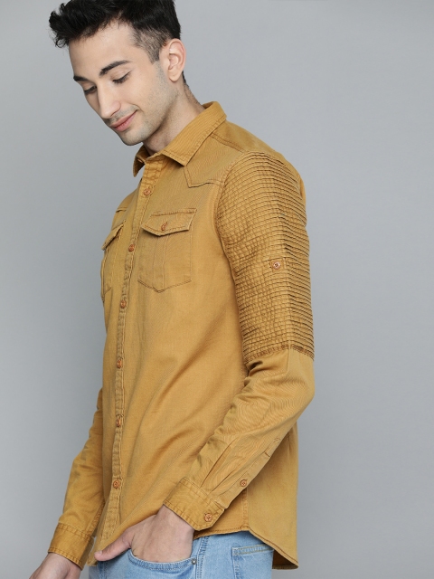 

HERE&NOW Men Mustard Yellow Slim Fit Solid Casual Shirt