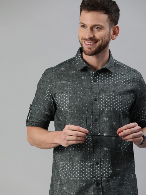 

HERE&NOW Men Charcoal Grey & White Slim Fit Printed Casual Shirt