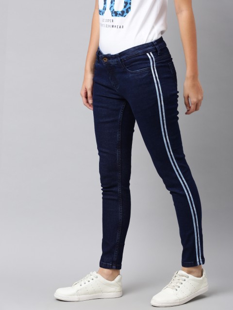 

Provogue Women Blue Skinny Fit Mid-Rise Clean Look Stretchable Jeans with Side Tape Detail