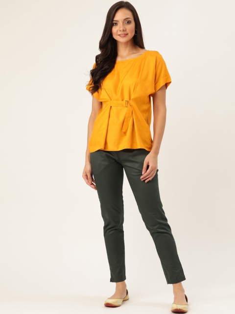

Jaipur Kurti Women Mustard Yellow & Olive Green Solid Top with Trousers